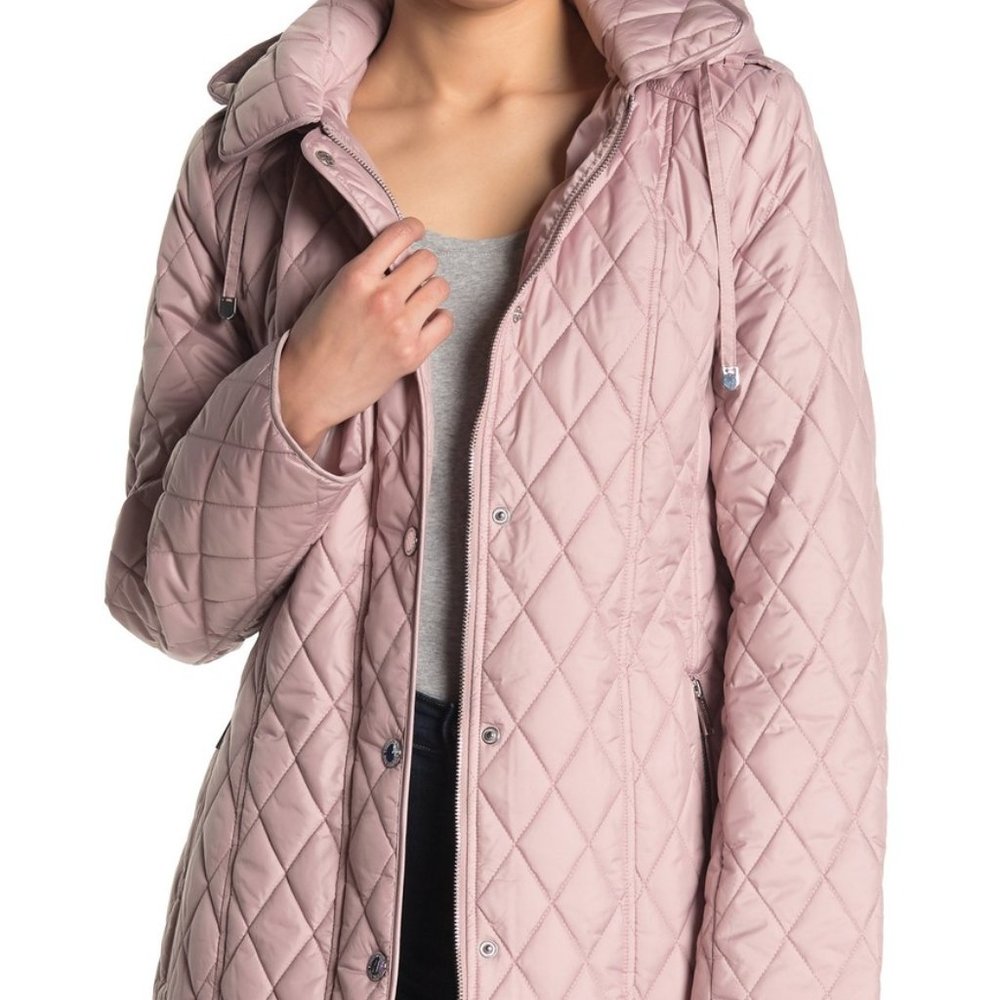 London Fog Missy Quilted Belted Jacket Blush - Picture 3 of 11